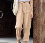 Cropped Trousers with Smocked Waist - Preezies