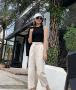 Cropped Trousers with Smocked Waist - Preezies