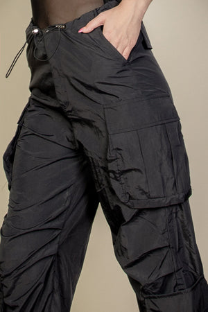 Multi Pocketed & Elastic Drawstring Parachute Pants - Preezies