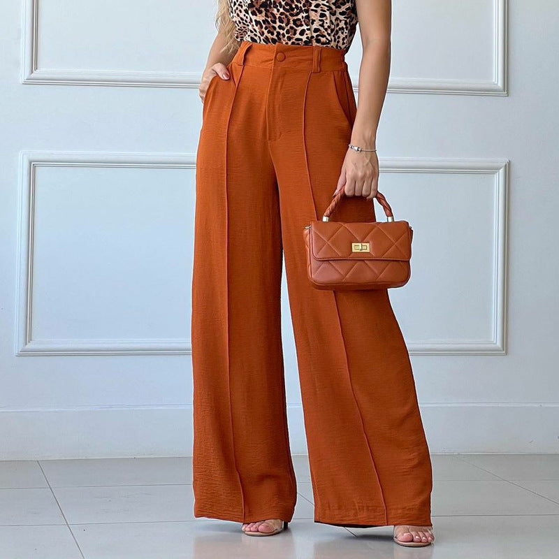 Solid Wide Leg Pants With Pockets - Preezies