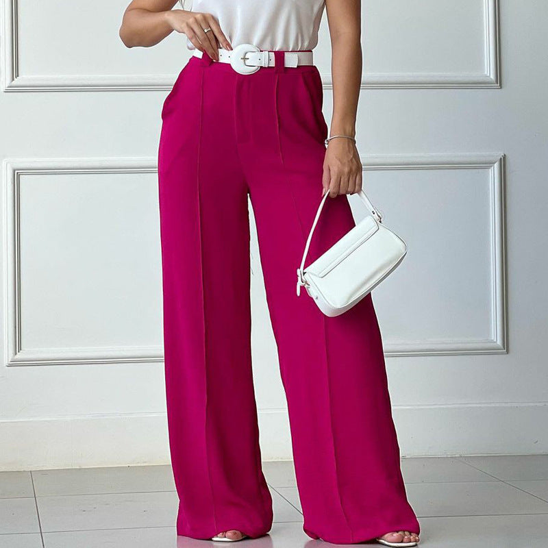 Solid Wide Leg Pants With Pockets - Preezies